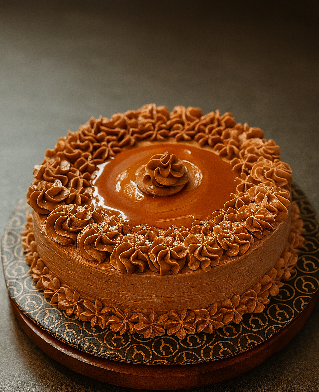 Chocolate cake with caramel drip and chocolate buttercream