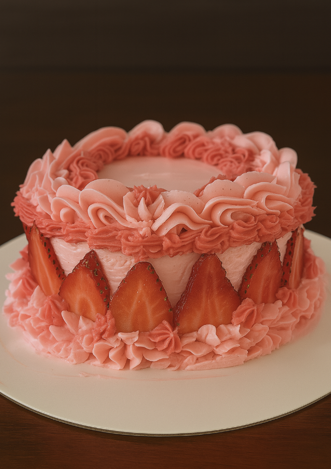 Strawberry angel food cake with strawberry buttercream