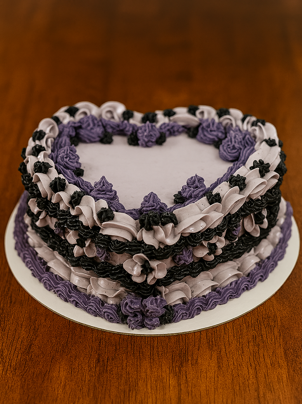 Ube heart-shaped cake with halaya and blackberry jam